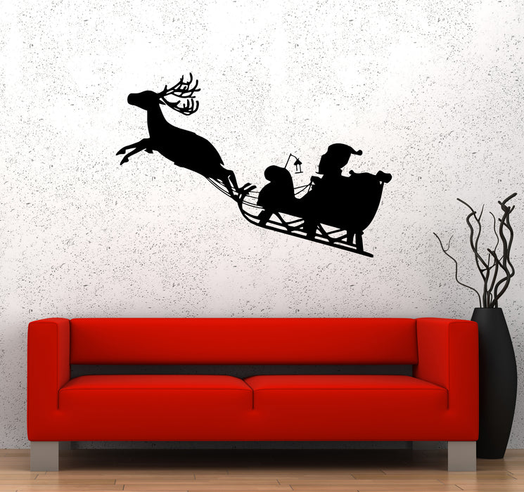 Wall Decal Santa Claus New Year Christmas Sleigh Reindeer Vinyl Sticker (ed1766)