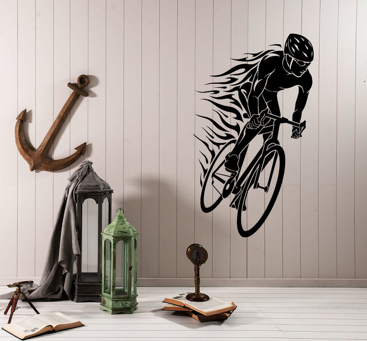 Wall Decal Cyclist Sport Race Bike Fire Vinyl Sticker (ed1780)