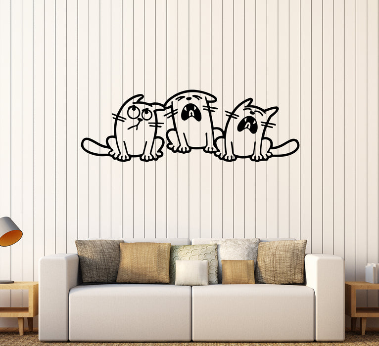 Wall Decal Three Funny Cats Cartoon Kids Room Pets Vinyl Sticker (ed1799)