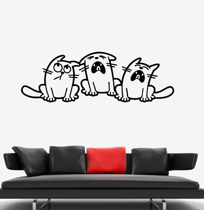 Wall Decal Three Funny Cats Cartoon Kids Room Pets Vinyl Sticker (ed1799)