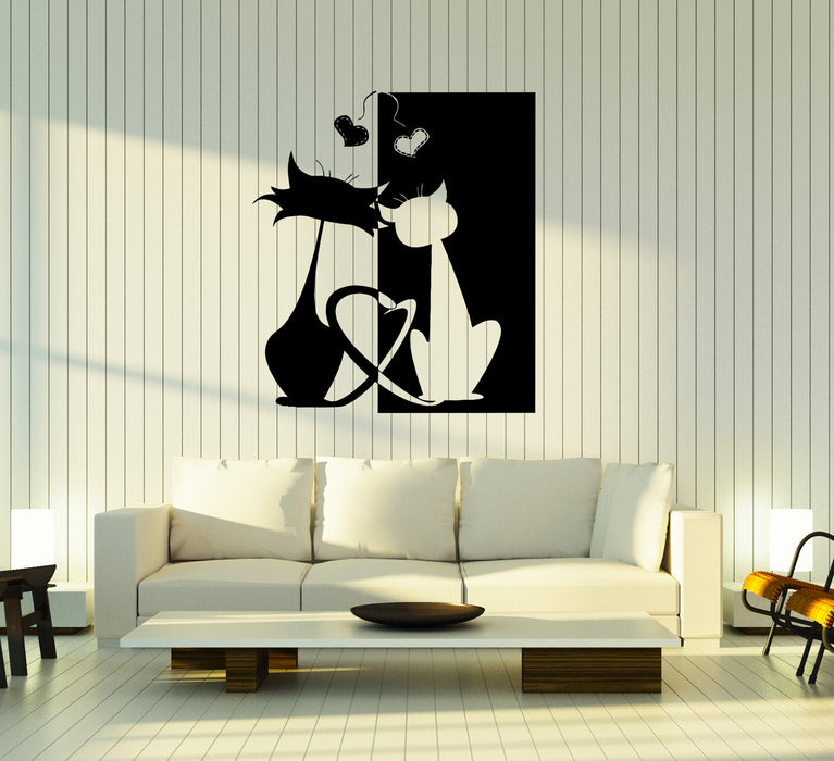 Wall Decal Couple Cats Love Heart Black and White Pets Vinyl Sticker (ed1800)