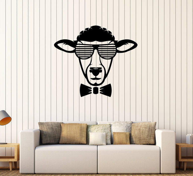 Wall Decal Fashionable Sheep Glasses Head Animal Hipster Vinyl Sticker (ed1828)