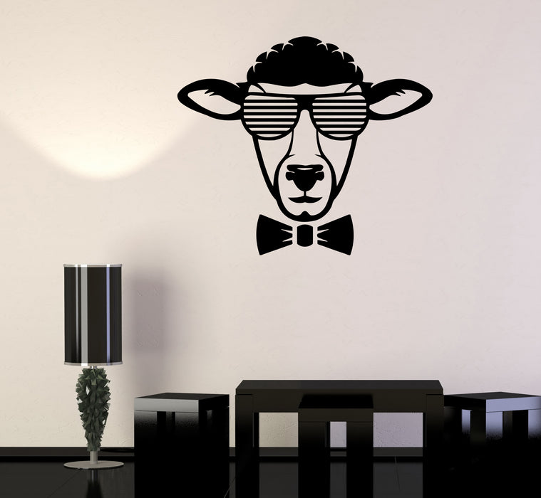 Wall Decal Fashionable Sheep Glasses Head Animal Hipster Vinyl Sticker (ed1828)