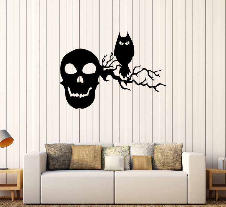 Wall Decal Skull Owl Skeleton Halloween Horror Vinyl Sticker (ed1837)