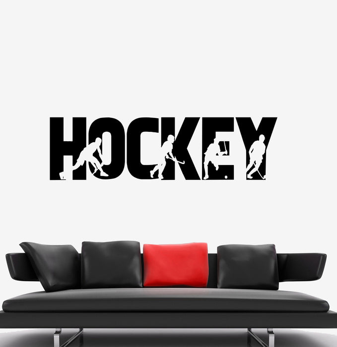 Wall Decal Sport Game Hockey Word Silhouettes Vinyl Sticker (ed1851)