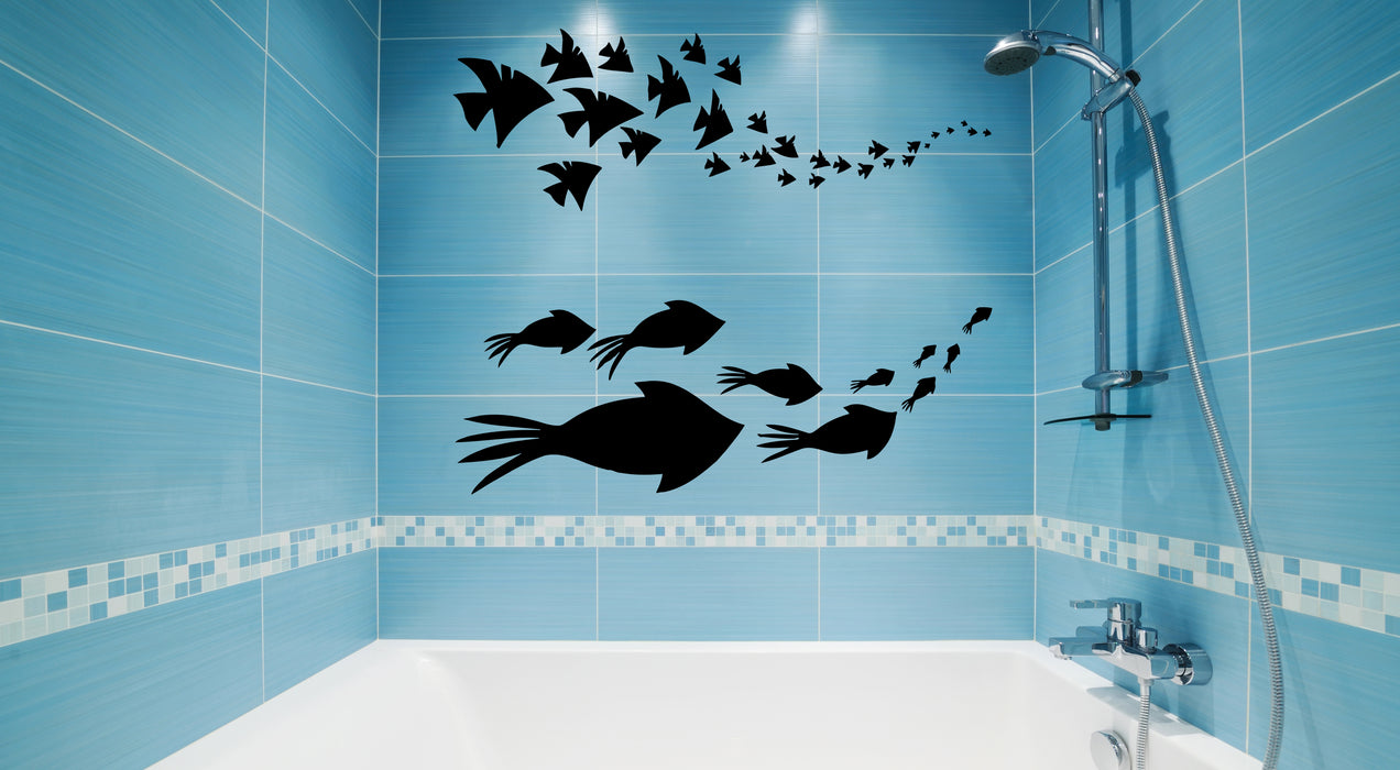Wall Decal Fish Sea Ocean Bathroom Decor Underwater World Vinyl Sticker (ed1867)