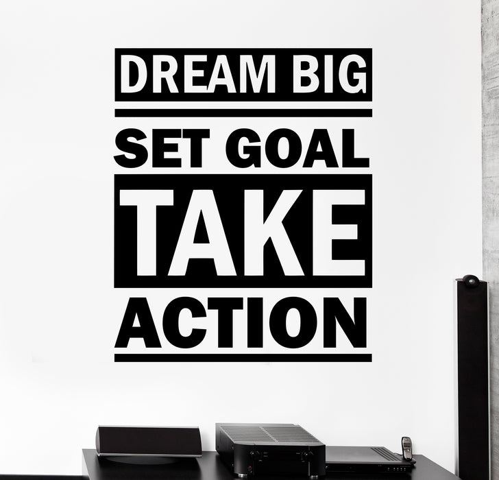 Autocollant mural en vinyle avec citations de motivation « Rêvez grand, fixez-vous des objectifs, passez à l'action » (ed1890)