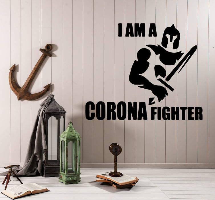 Wall Decal Corona Fighter Virus Knight Words Vinyl Sticker (ed1923)