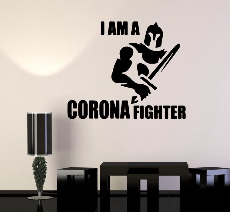 Wall Decal Corona Fighter Virus Knight Words Vinyl Sticker (ed1923)