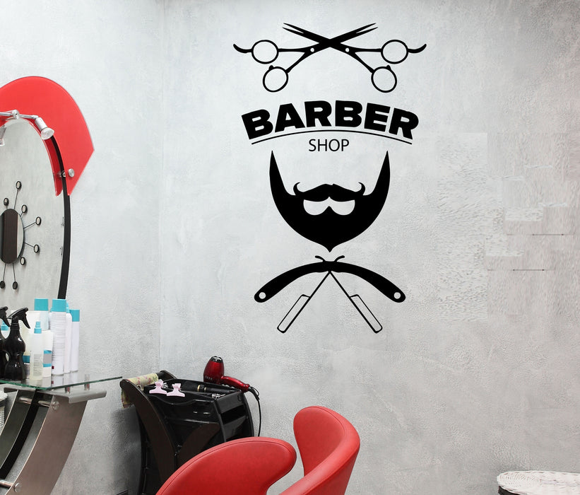 Wall Decal Barber Beard Men’s Style Salon Vinyl Sticker (ed1941)