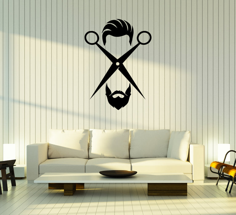 Wall Decal Barber Men's Style Salon Scissors Hairstyle Vinyl Sticker (ed1944)