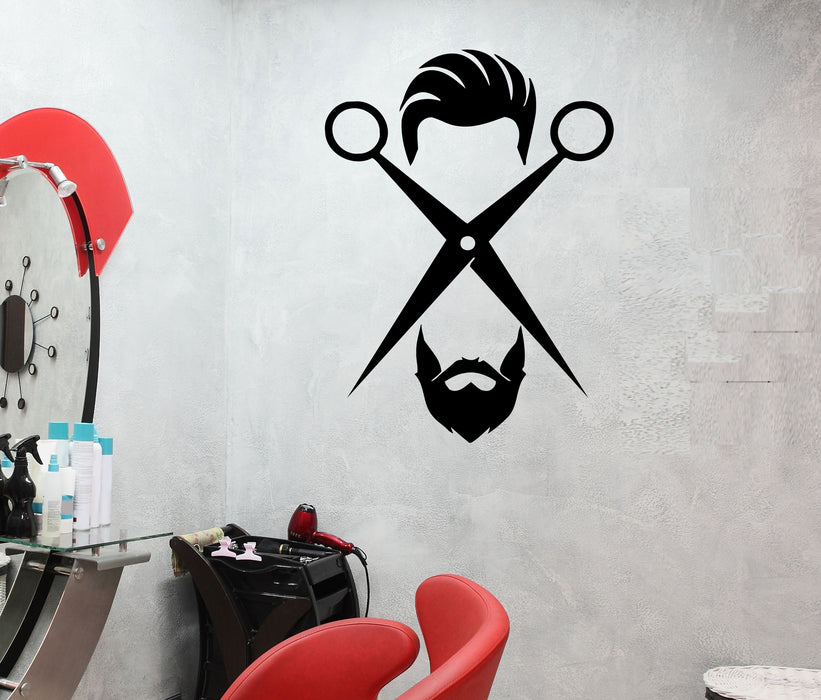 Wall Decal Barber Men's Style Salon Scissors Hairstyle Vinyl Sticker (ed1944)