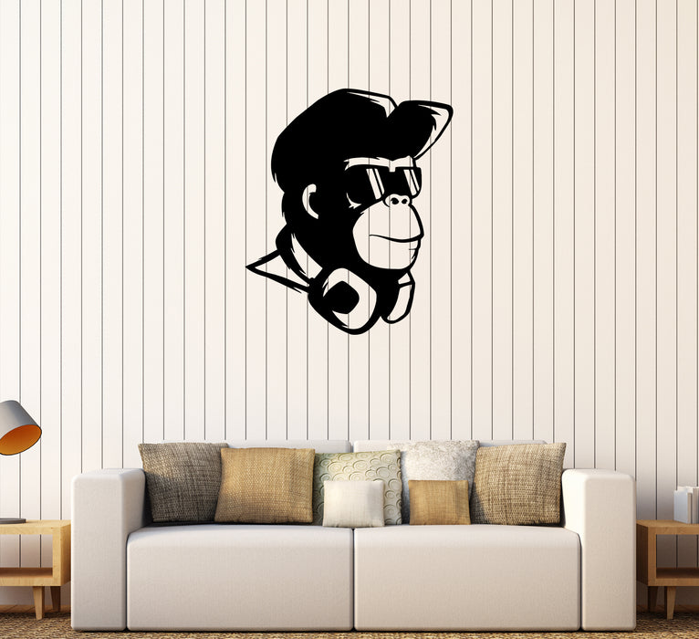 Wall Decal Cool Monkey Glasses Headphones Hipster Style Vinyl Sticker (ed1945)