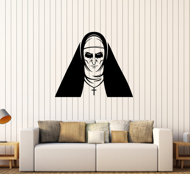 Autocollant mural en vinyle représentant une nonne, un monstre d'horreur et un fantôme pour Halloween (ed1976)