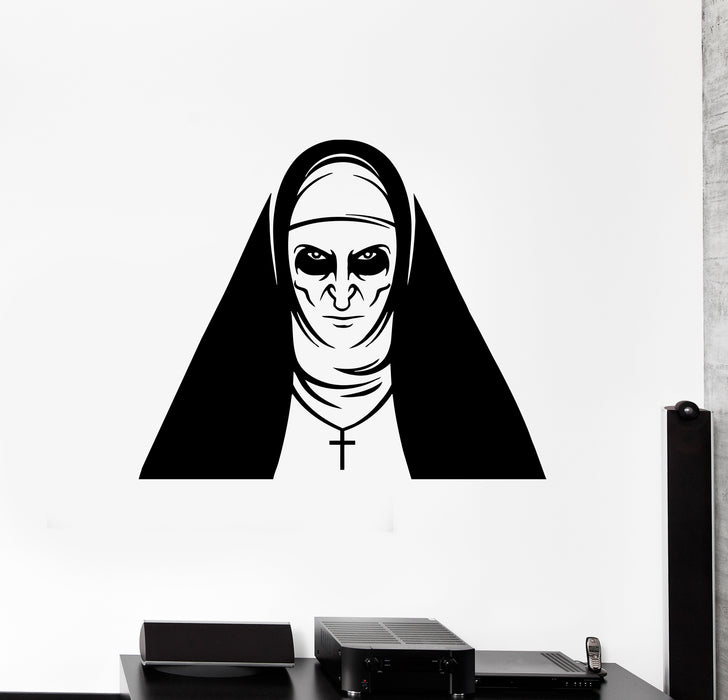 Autocollant mural en vinyle représentant une nonne, un monstre d'horreur et un fantôme pour Halloween (ed1976)