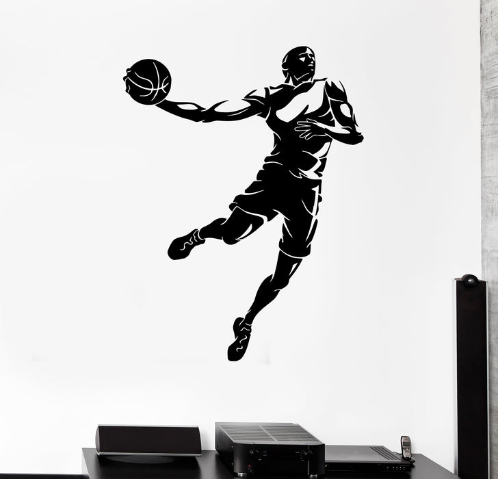Wall Decal Basketball Sport Jump Player Throwing Ball Vinyl Sticker (ed1985)