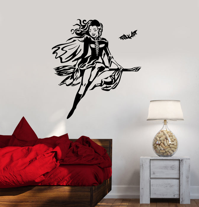 Wall Decal Witch Beautiful Girl Sexy On A Broomstick Vinyl Sticker (ed1986)