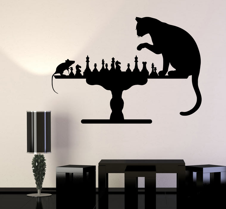 Wall Decal Cat And Mouse Chess Game Animals Vinyl Sticker (ed1993)