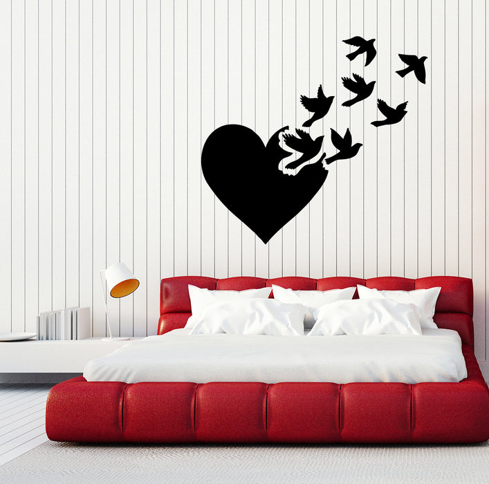 Wall Decal Heart Flying Birds Romance Love Decor Vinyl Sticker (ed1995)