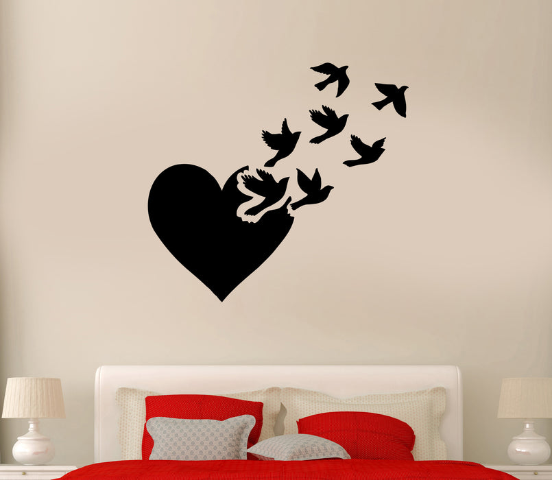 Wall Decal Heart Flying Birds Romance Love Decor Vinyl Sticker (ed1995)