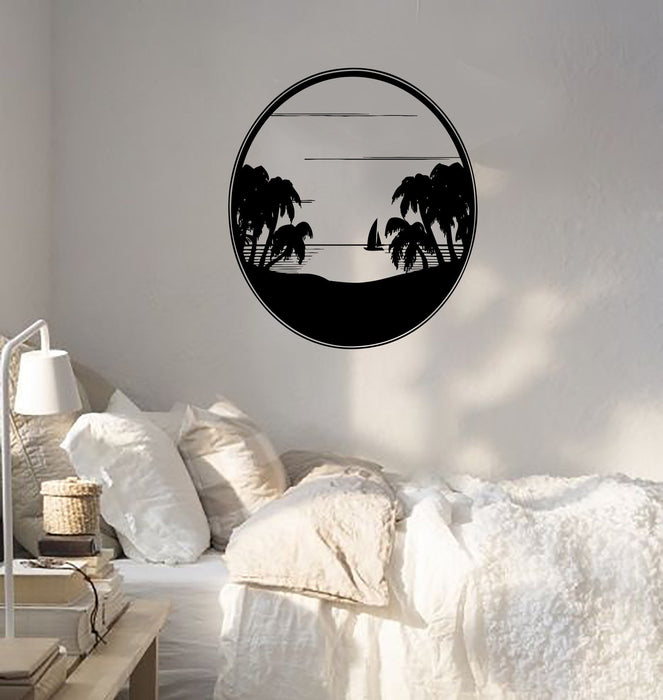 Wall Decal Sea landscape Palm Beach Ocean Sunset Sailboat Vinyl Stickers Unique Gift (ed200)