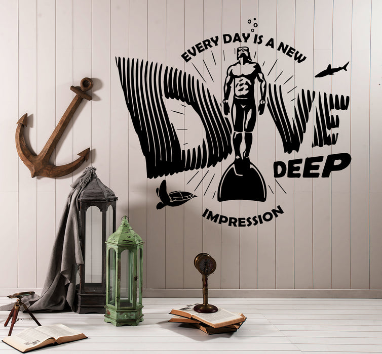 Wall Decal Sea Ocean Diving Underwater Scuba Diver Vinyl Sticker (ed2011)