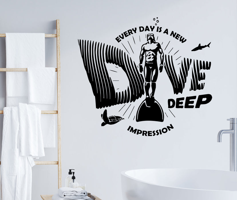 Wall Decal Sea Ocean Diving Underwater Scuba Diver Vinyl Sticker (ed2011)