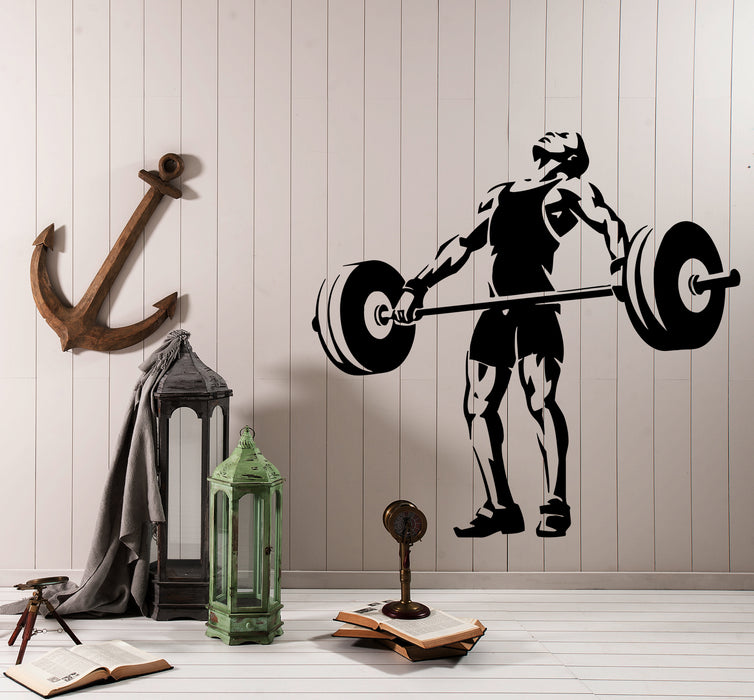 Wall Decal Weightlifting Barbell Athlete Gym Sport Vinyl Sticker (ed2033)