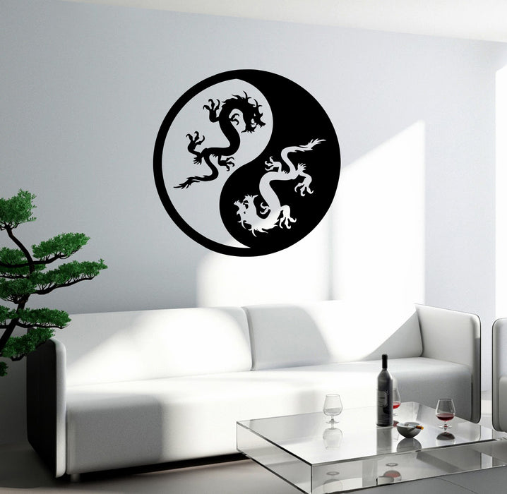 Wall Decal Yin Yang Dragons Black And White Vinyl Sticker (ed2053)