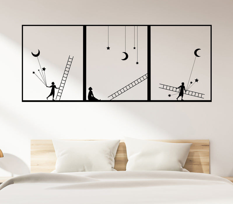 Наклейка на стену Мальчик Лестница Луна Звезды Декор Виниловая наклейка (ed2059)