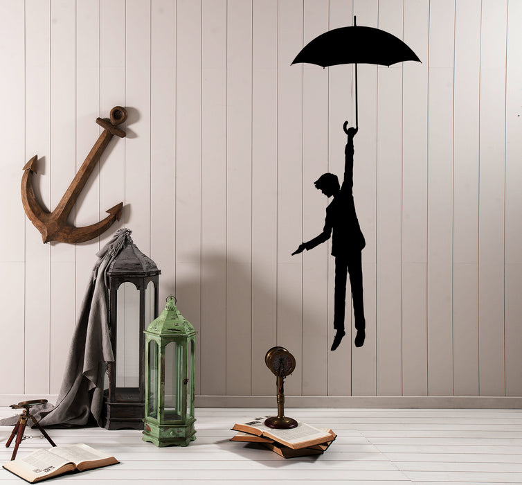 Наклейка на стену Мальчик Летающий Зонт Дождь Декор Виниловая наклейка (ed2065)