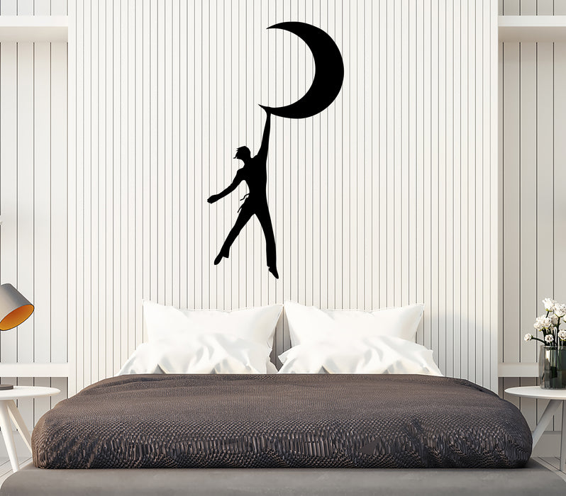 Наклейка на стену Мальчик летит Лунная ночь Сказка Виниловая наклейка (ed2066)