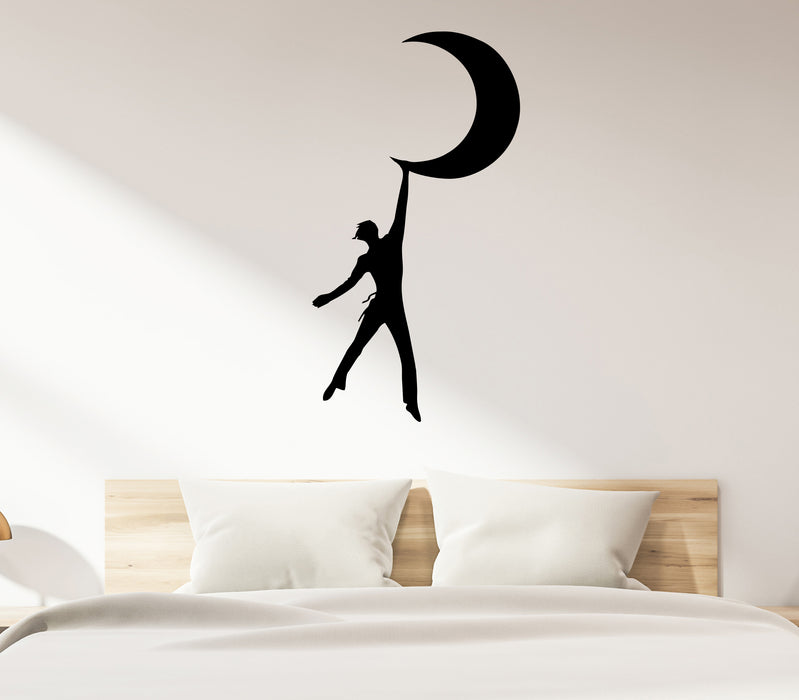 Наклейка на стену Мальчик летит Лунная ночь Сказка Виниловая наклейка (ed2066)