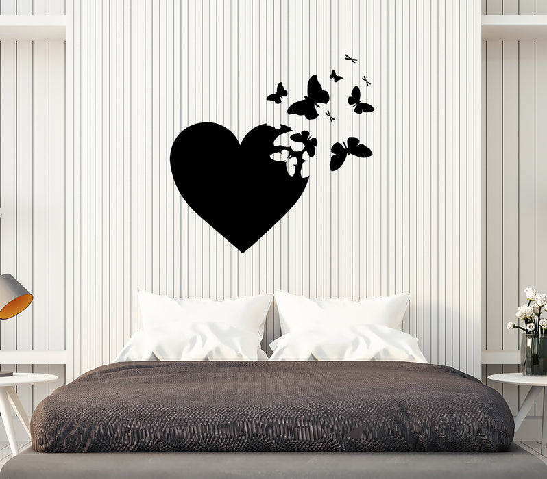 Wall Decal Heart Butterflies Romance Love Bedroom Decor Vinyl Sticker (ed2077)