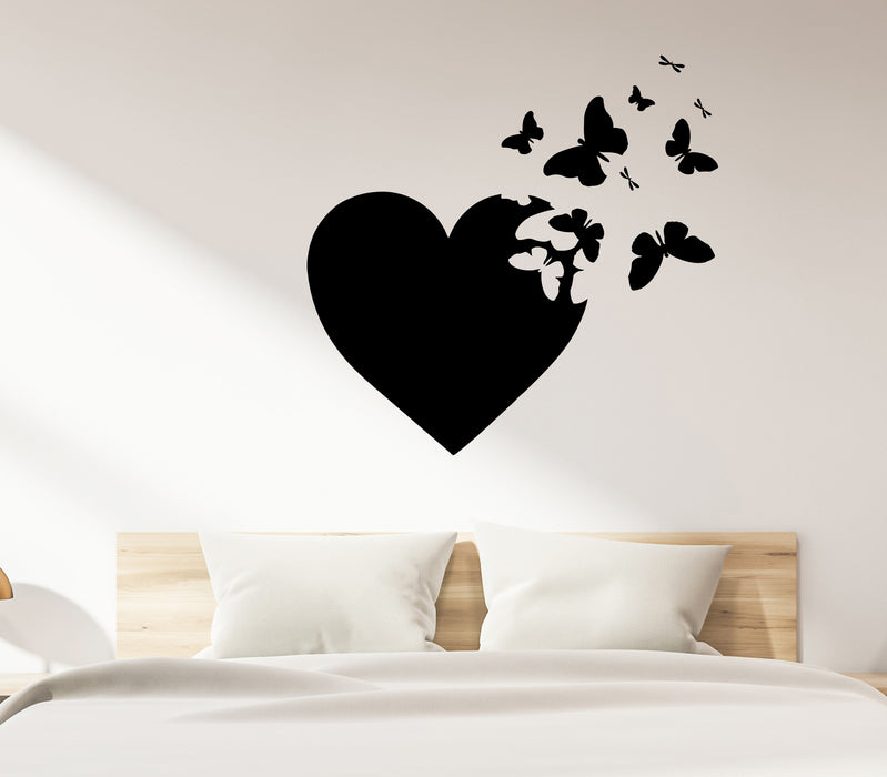 Wall Decal Heart Butterflies Romance Love Bedroom Decor Vinyl Sticker (ed2077)