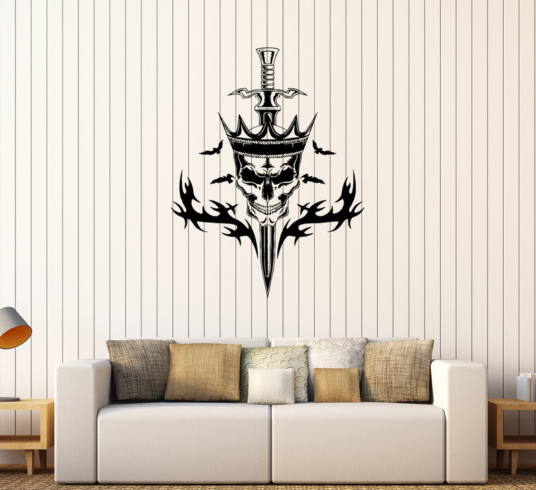 Wall Decal King Crown Skull Bird Skeleton Sword Vinyl Sticker (ed2099)