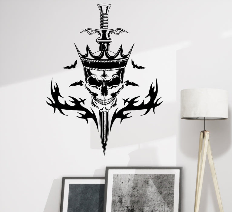 Wall Decal King Crown Skull Bird Skeleton Sword Vinyl Sticker (ed2099)