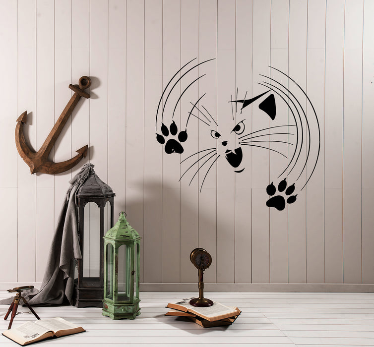 Wall Decal Cat Pet Animal Claws Scratching Angry Vinyl Sticker (ed2104)