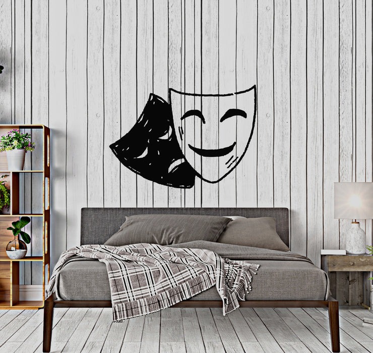 Wall Decal Theatrical Masks Emotions Joy And Sadness Vinyl Sticker (ed2116)