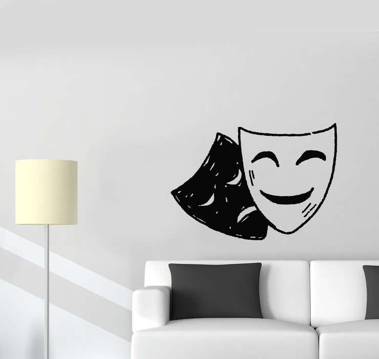 Wall Decal Theatrical Masks Emotions Joy And Sadness Vinyl Sticker (ed2116)