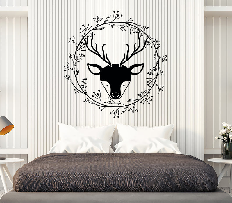 Wall Decal Fawn Animal Horns Pattern Deer Head Vinyl Sticker (ed2121)