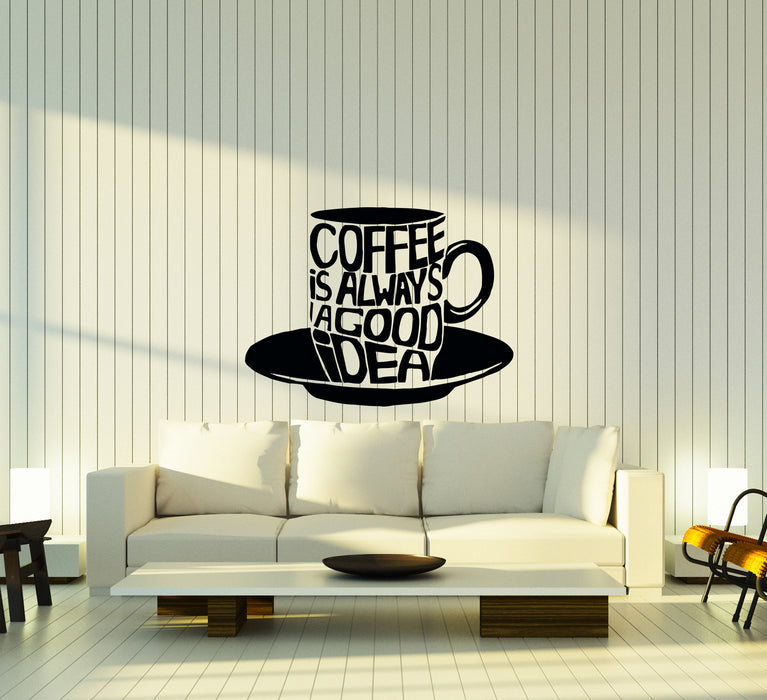Wall Decal Cup Coffee Words Phrase Lettering Cafe Kitchen Vinyl Sticker (ed2123)