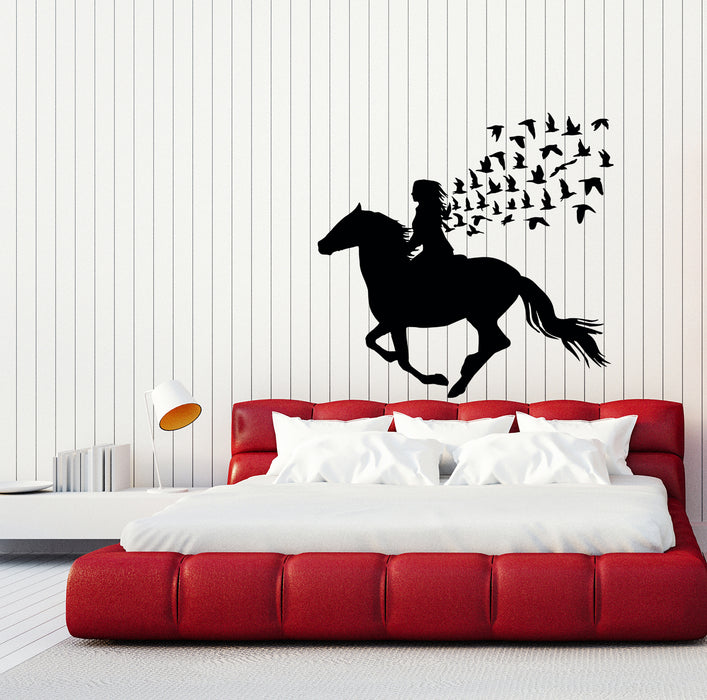 Wall Decal Animal Girl Horse Bird Rider Vinyl Sticker (ed2128)
