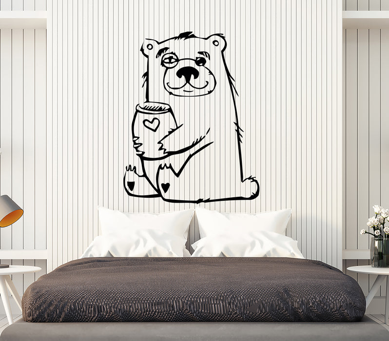 Wall Decal Funny Bear With Honey Forest Animal Vinyl Sticker (ed2142)