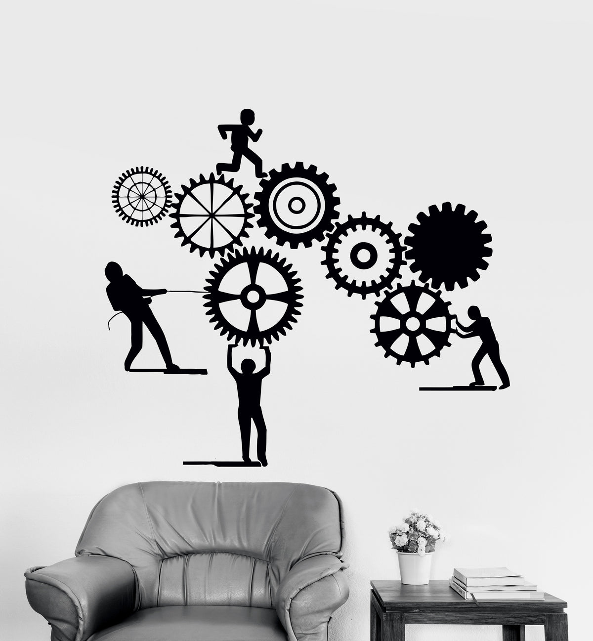 Wall Decal Teamwork Mechanism People Gears Vinyl Sticker (ed2146 ...