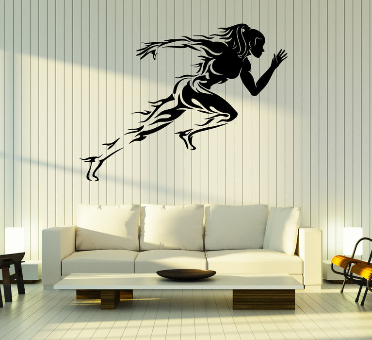 Wall Decal Running Woman Athlete Sport Fire Fitness Vinyl Sticker (ed2164)