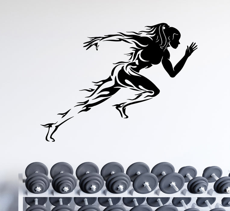 Wall Decal Running Woman Athlete Sport Fire Fitness Vinyl Sticker (ed2164)