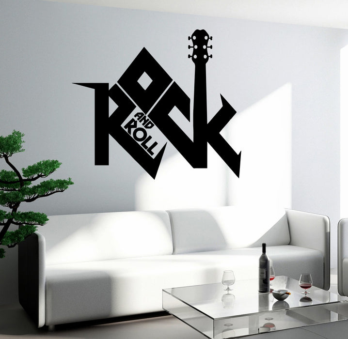 Wall Decal Rock And Roll Word Lettering Music Guitar Vinyl Sticker (ed2169)