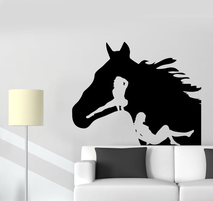 Wall Decal Horse Head Silhouette Sexy Girls Vinyl Sticker (ed2191)