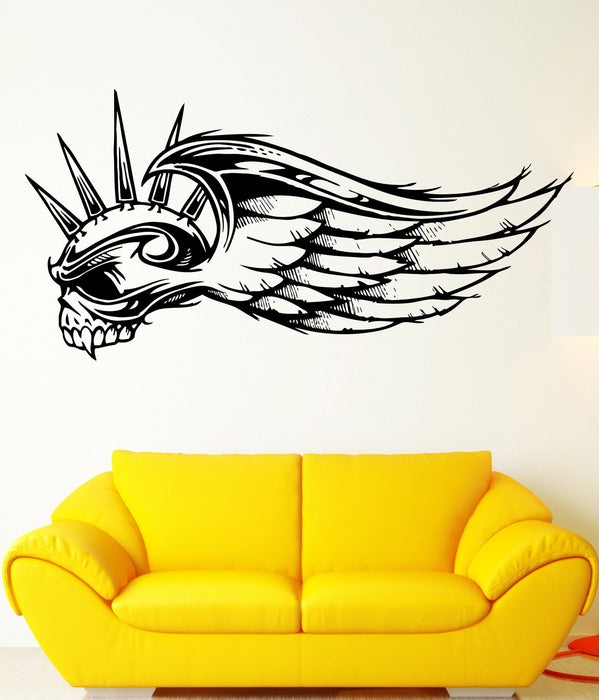 Wall Decal Spikes Skull Wings Flying Skeleton Symbol Vinyl Decal Unique Gift (ed330)